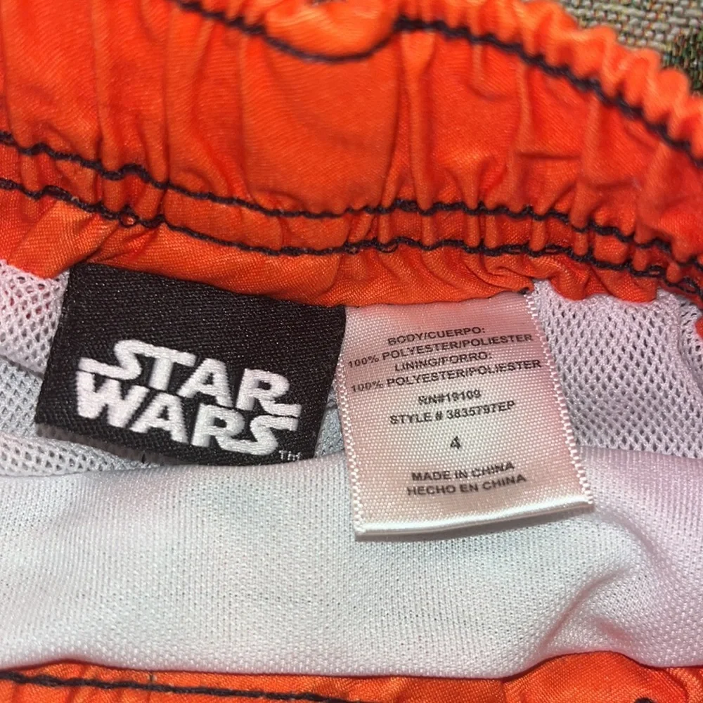 Star Wars Disney Little Boys Character Orange and Black Print Swim Shorts sz 4